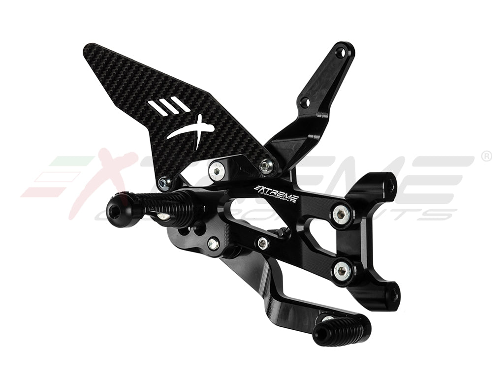 Extreme Components GP EVO Rearsets in Black Aluminum/Carbon for Ducati Panigale V2 (2020-23)