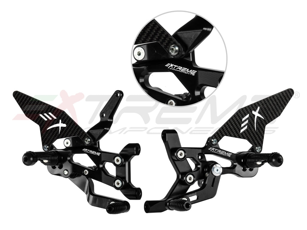Extreme Components GP EVO Rearsets in Black Aluminum/Carbon for Ducati Panigale V2 (2020-23)